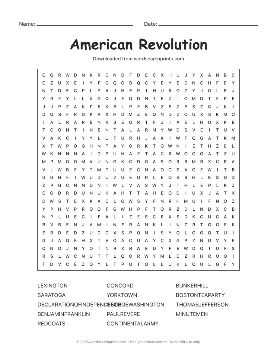 American Revolution Word Search