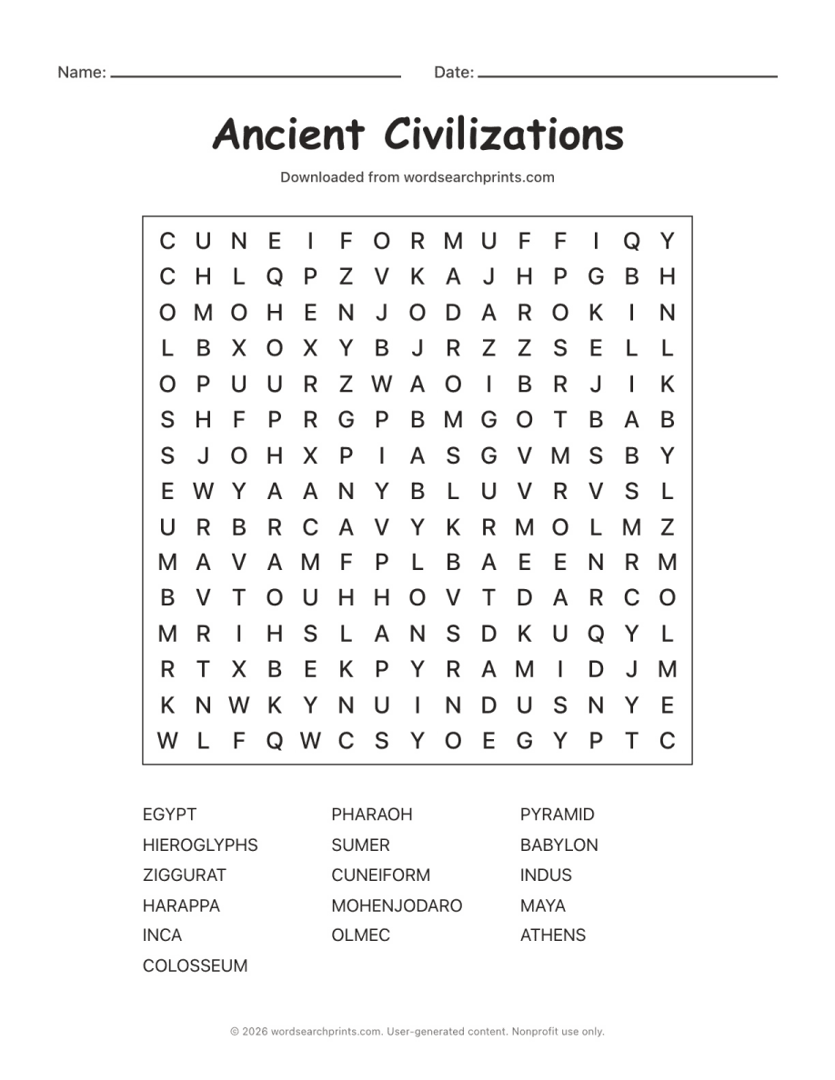 Ancient Civilizations Word Search