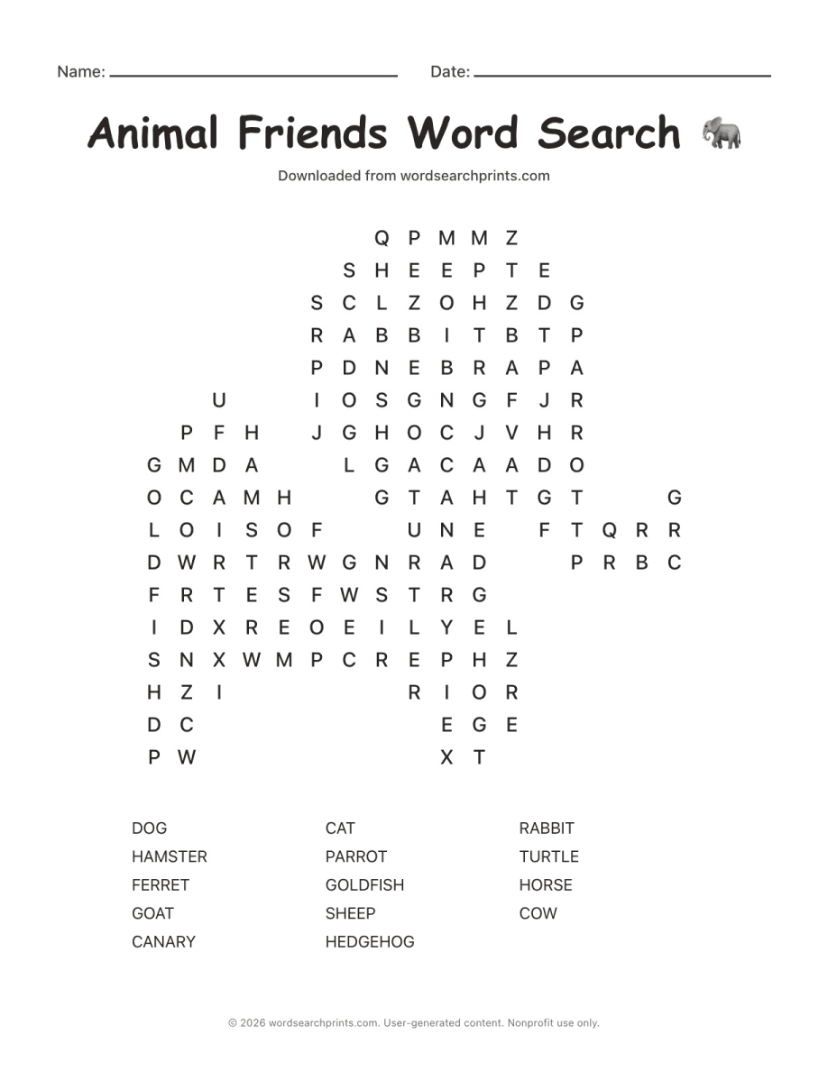 Animal Friends Word Search