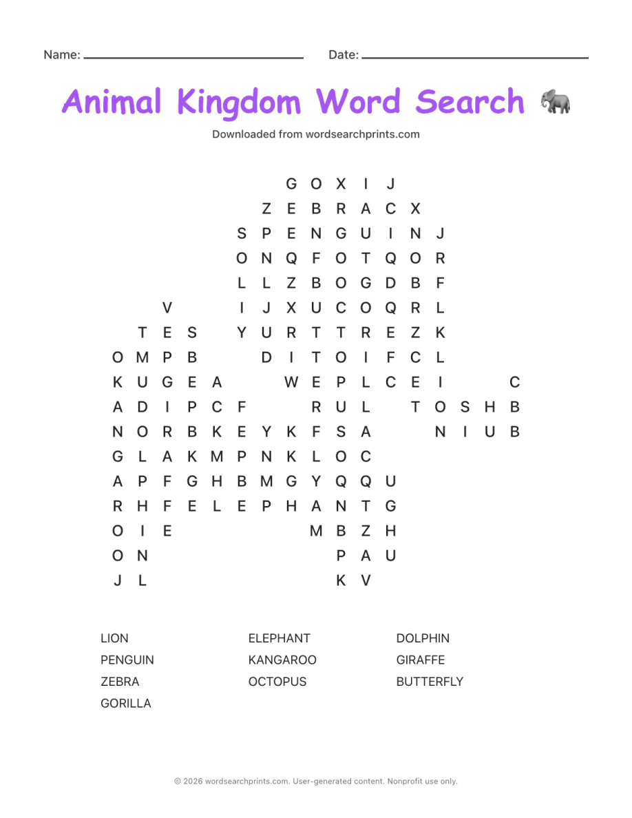 Animal Kingdom Word Search
