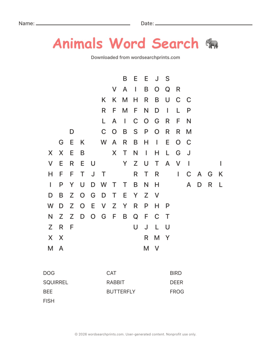 Animals Word Search