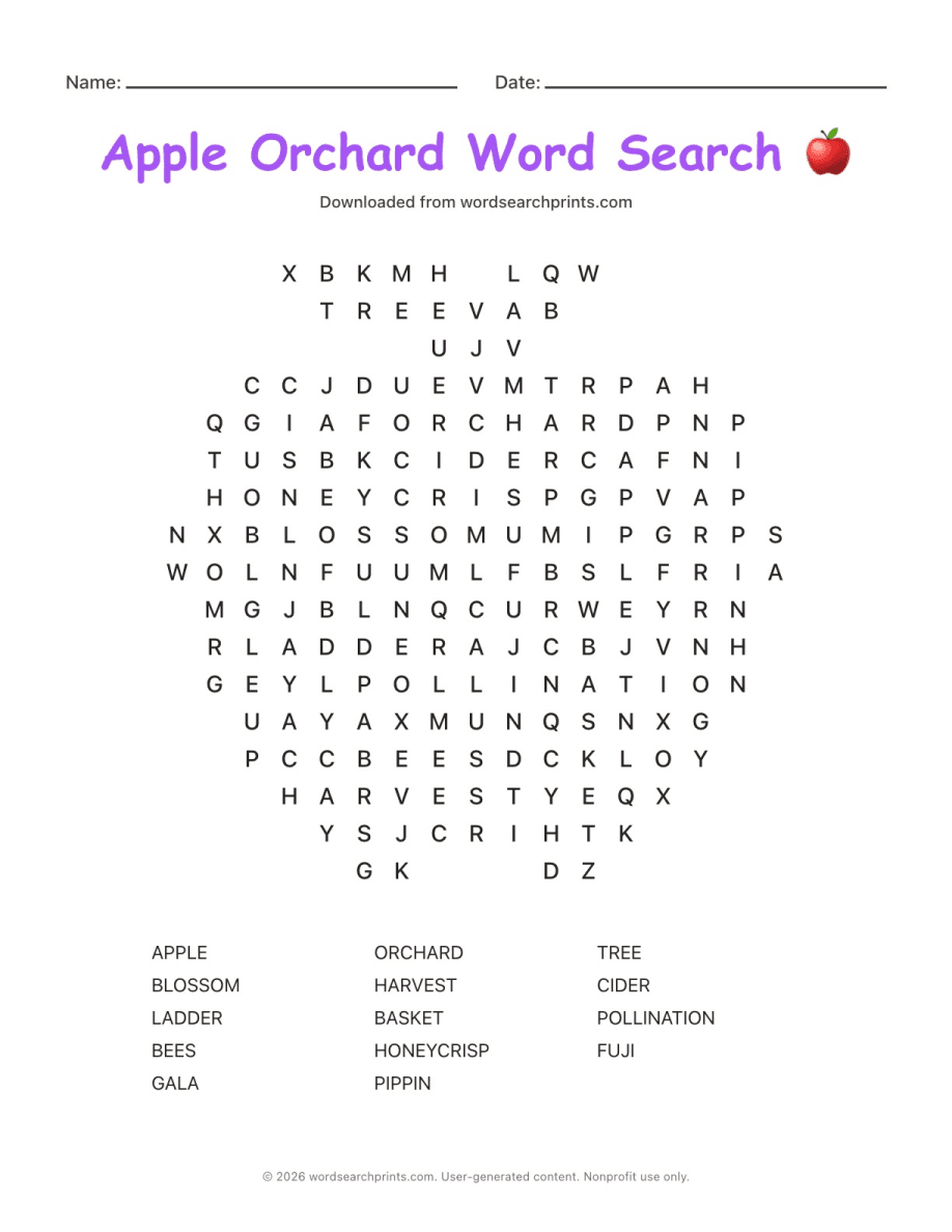 Apple Orchard Word Search