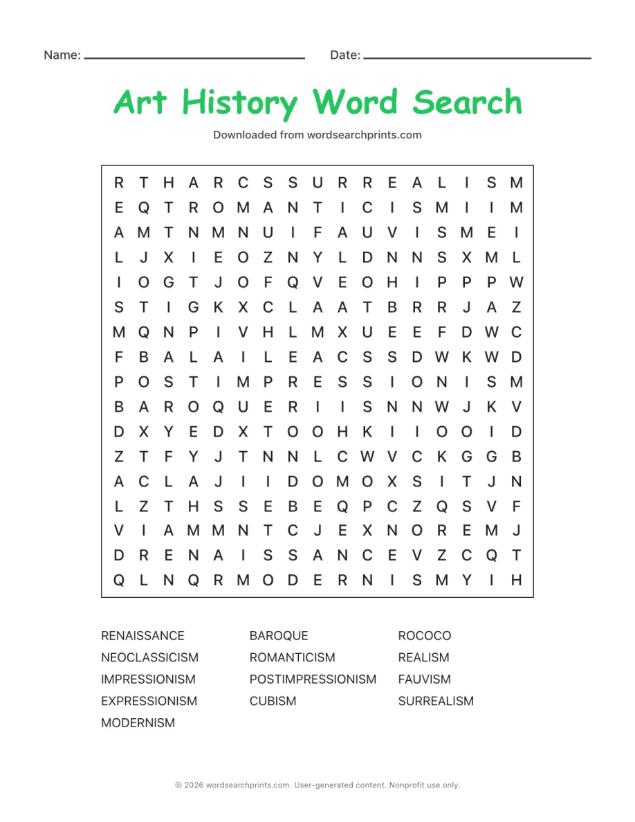 Art History Word Search