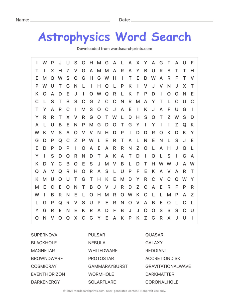 Astrophysics Word Search
