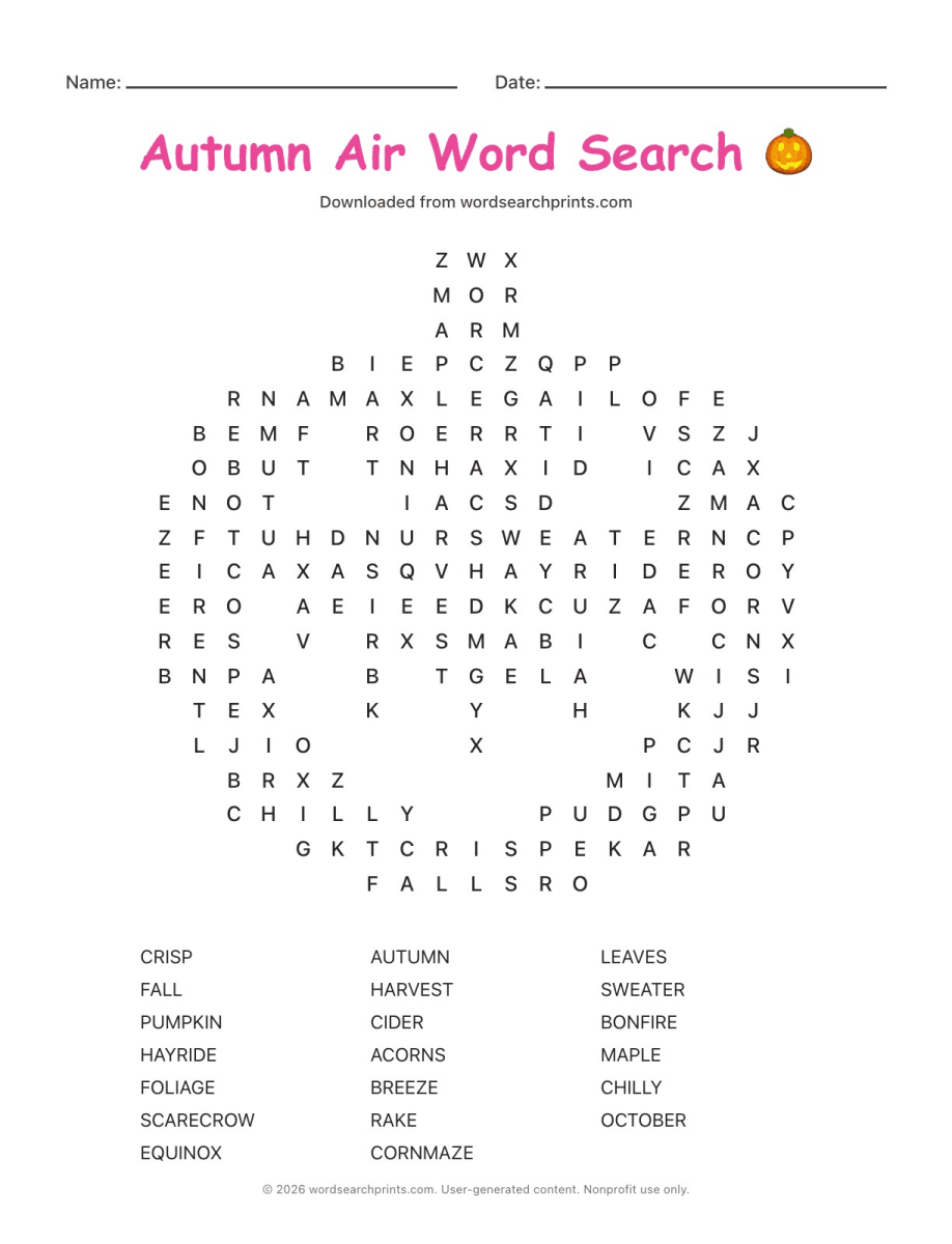 Autumn Air Word Search