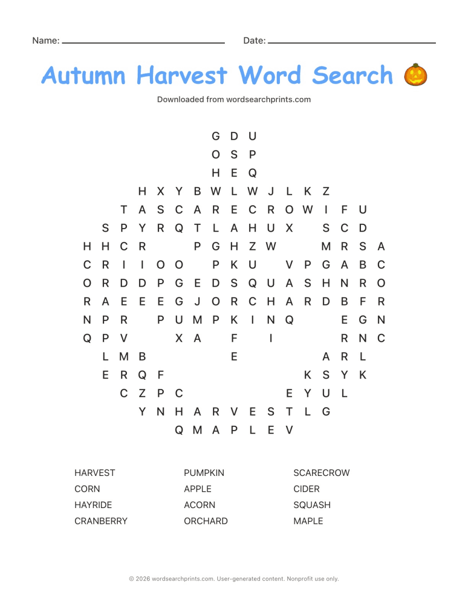 Autumn Harvest Word Search