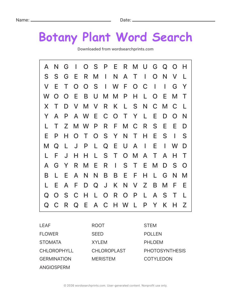 Botany Plant Word Search
