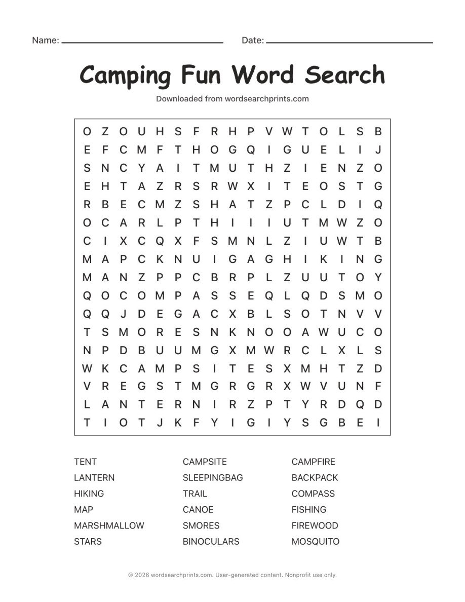 Camping Fun Word Search