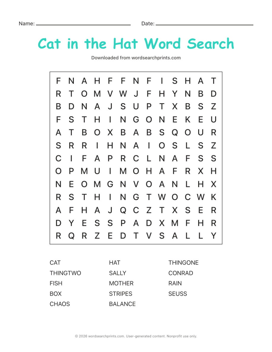 Cat in the Hat Word Search