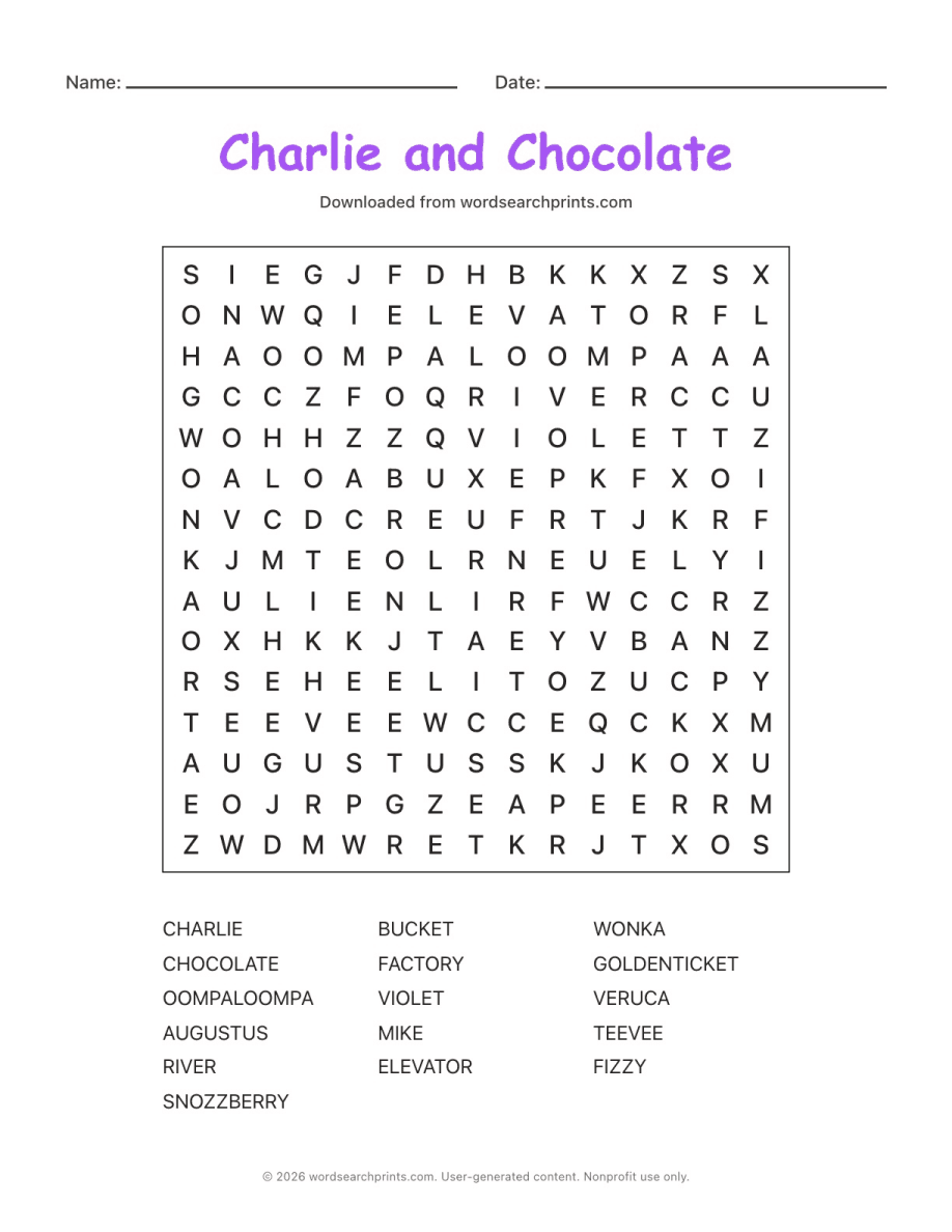 Charlie and Chocolate Word Search