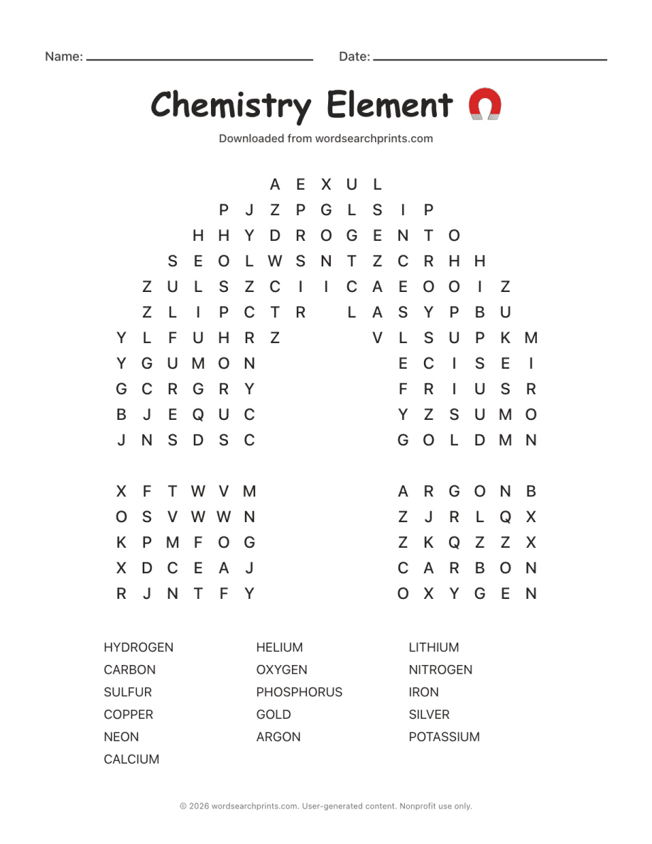 Chemistry Element Word Search