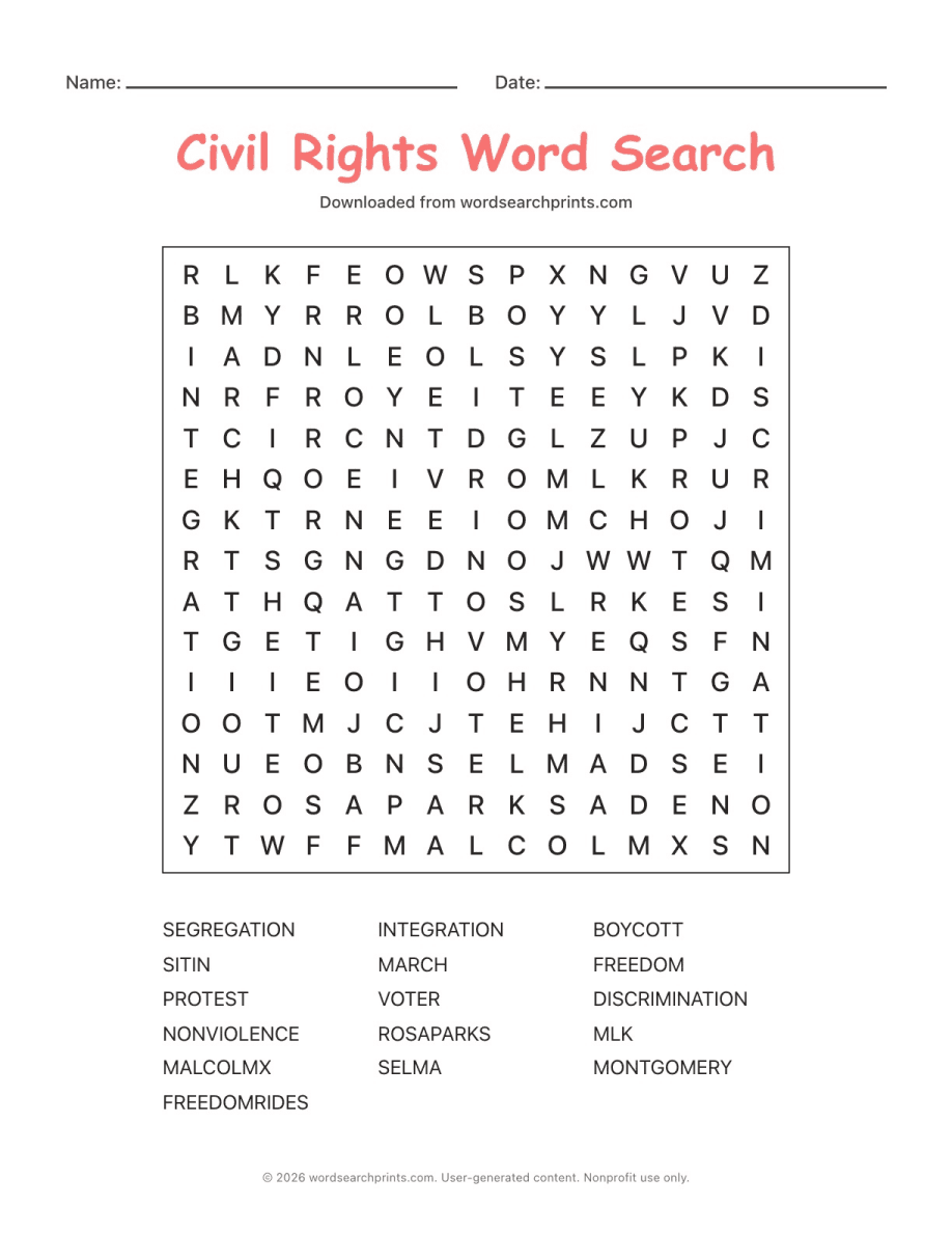 Civil Rights Word Search