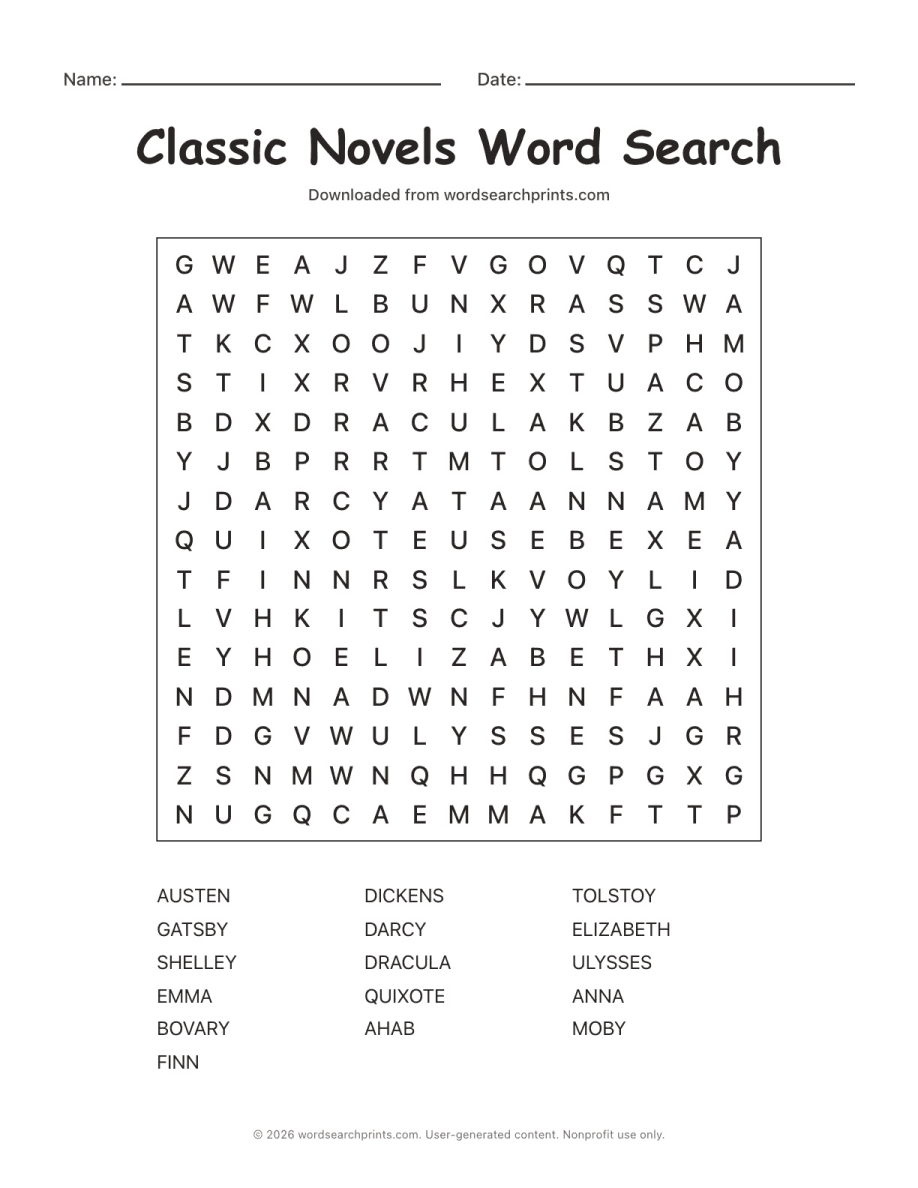 Classic Novels Word Search