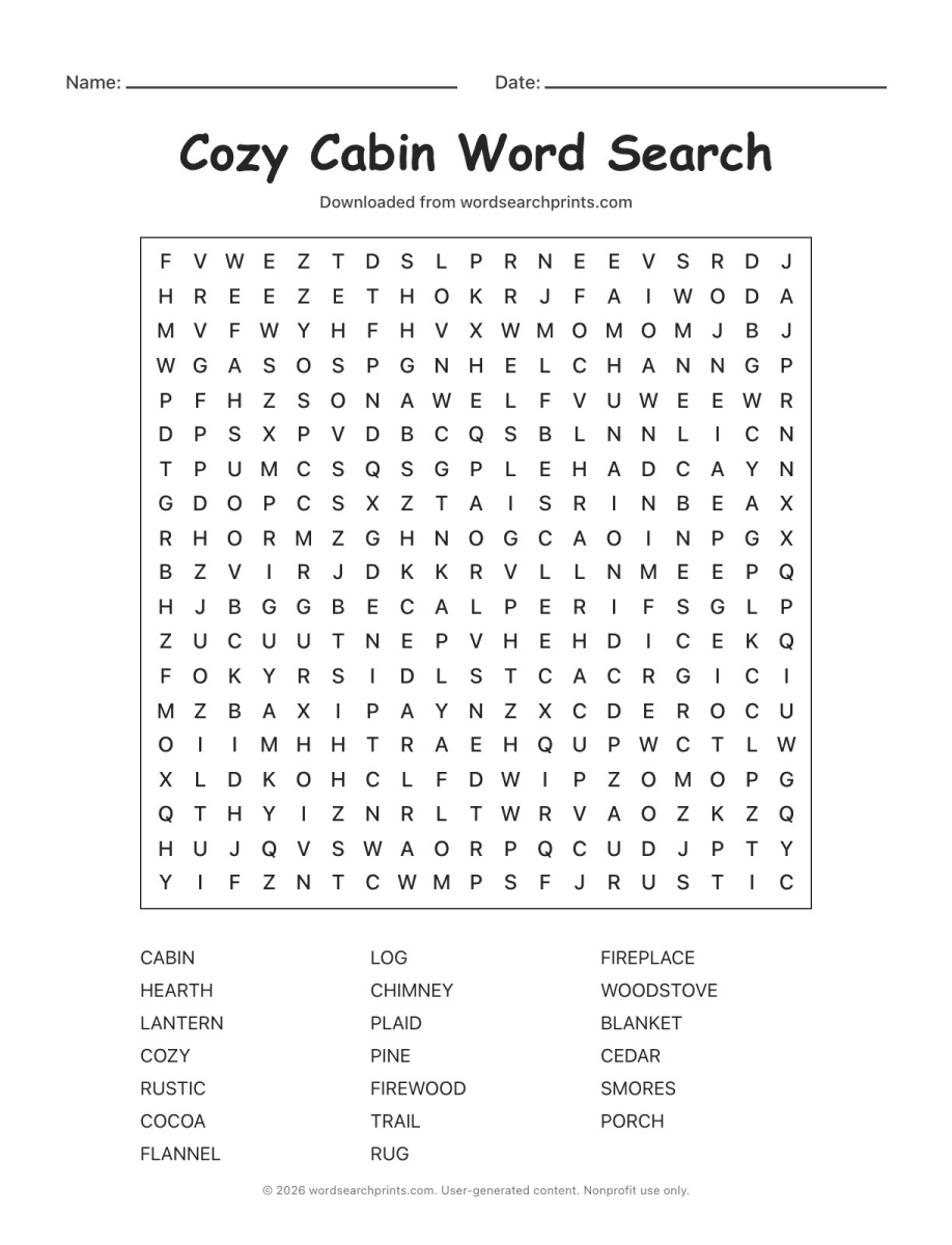 Cozy Cabin Word Search