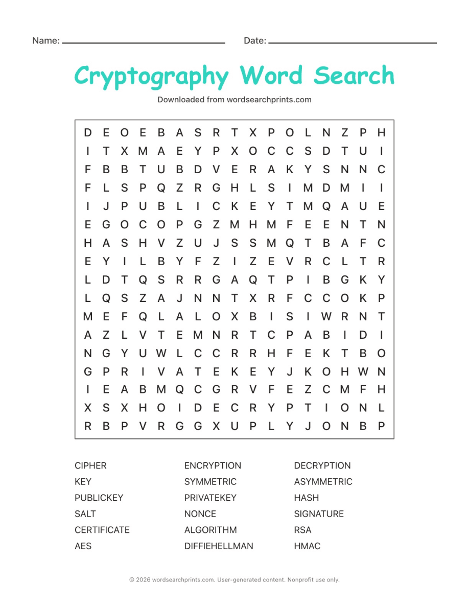 Cryptography Word Search
