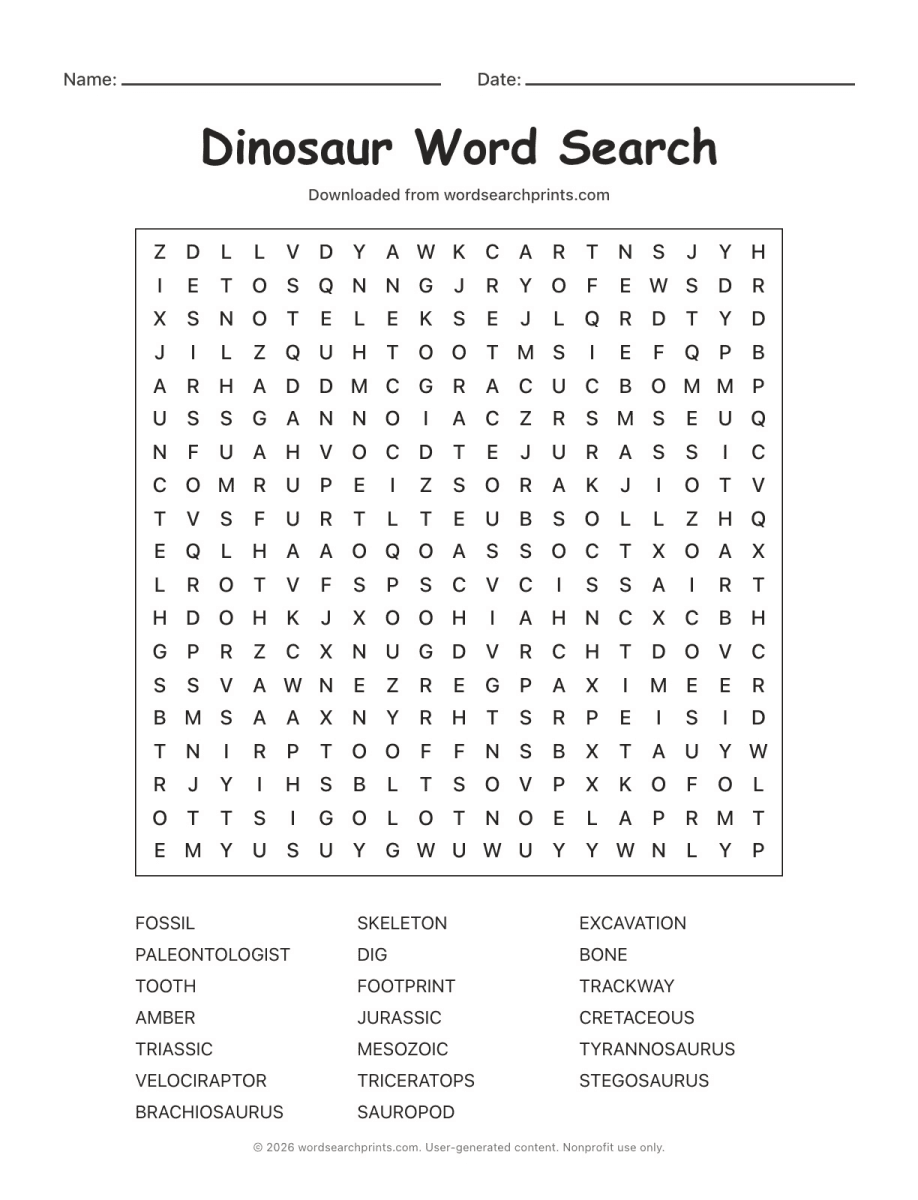 Dinosaur Word Search