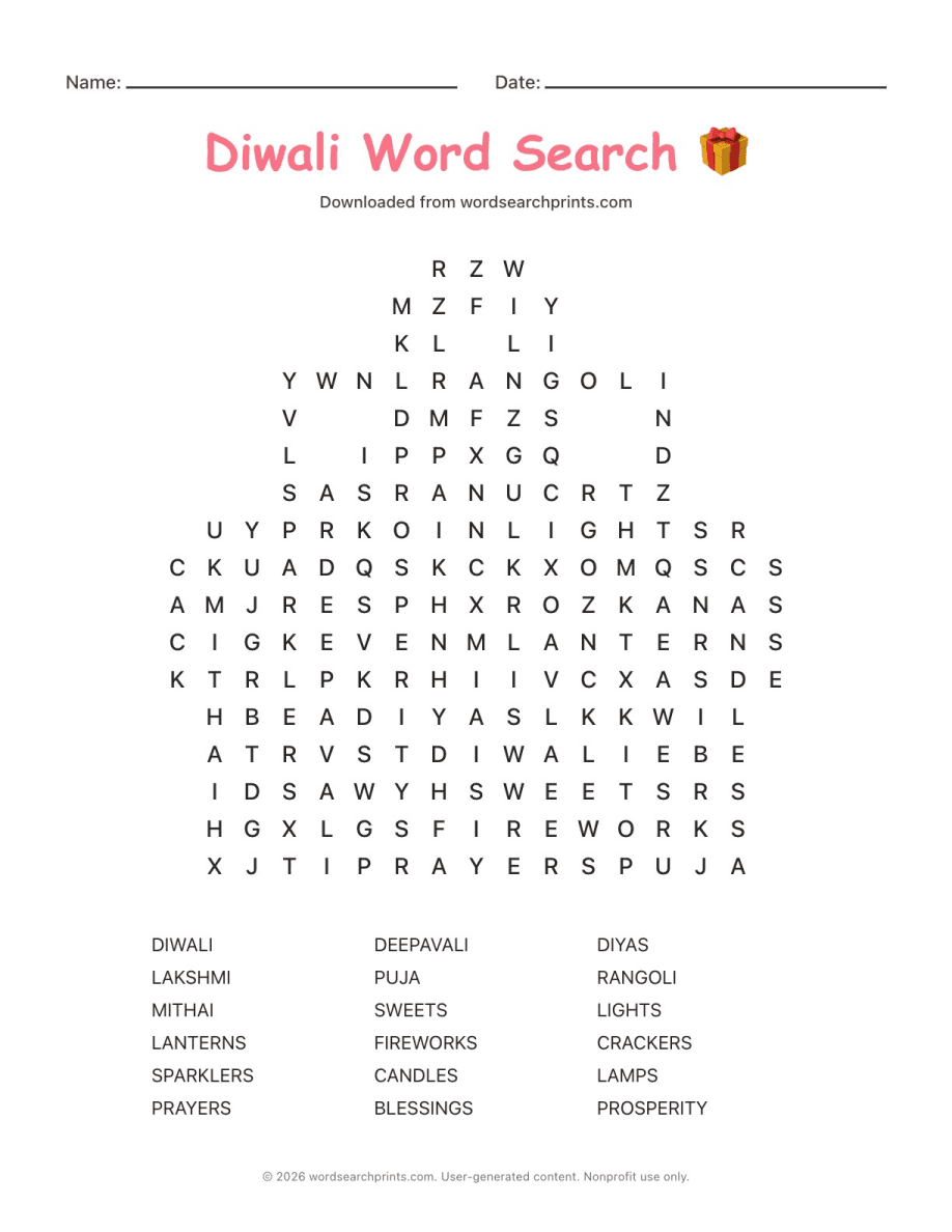Diwali Word Search