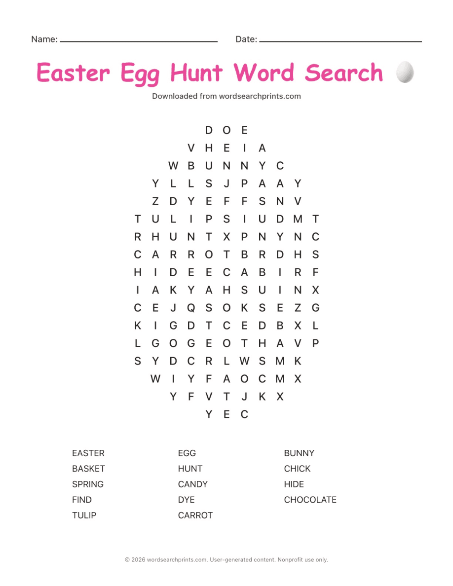 Easter Egg Hunt Word Search