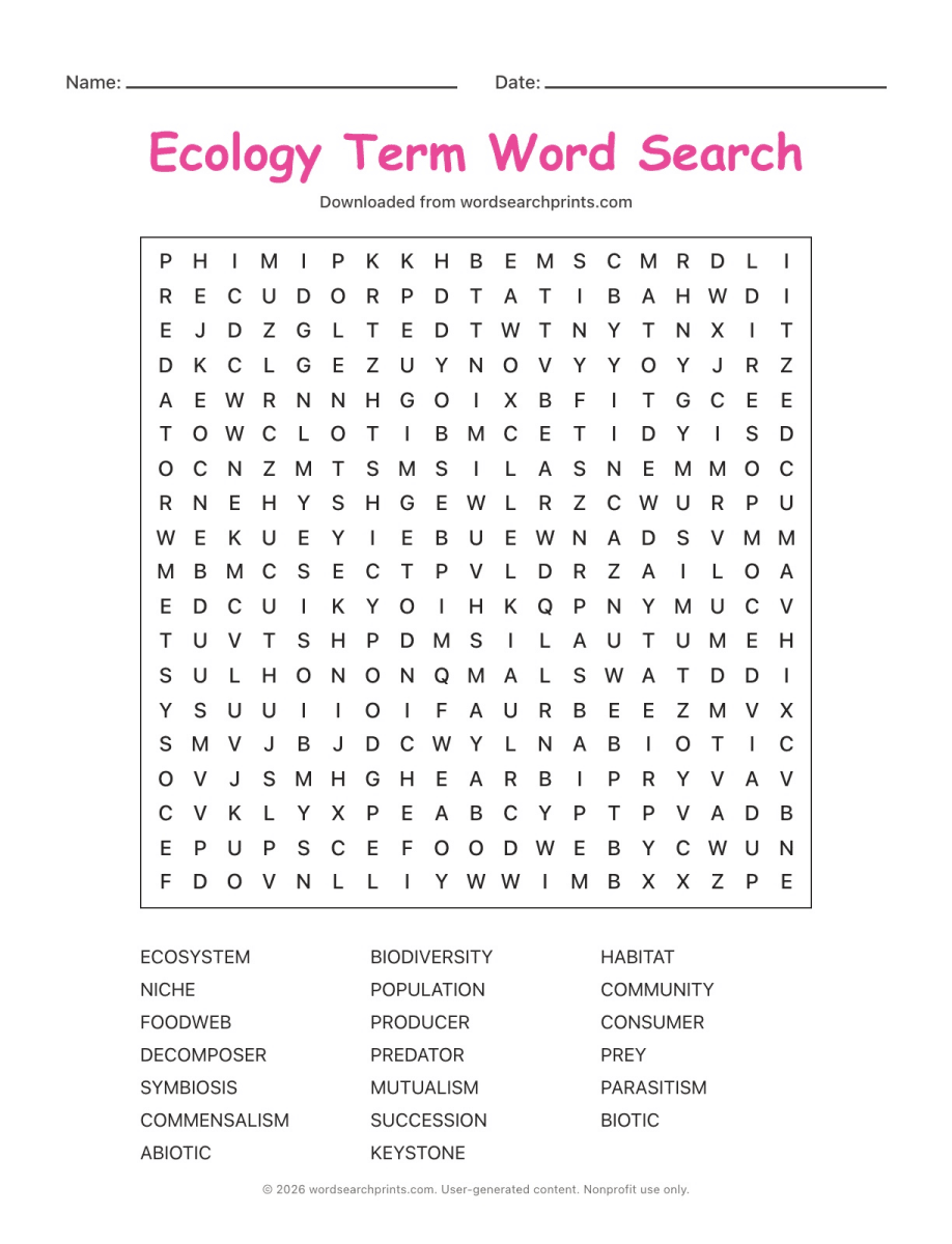 Ecology Term Word Search
