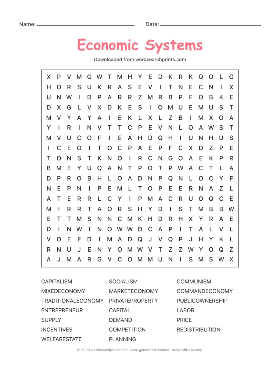 Economic Systems Word Search
