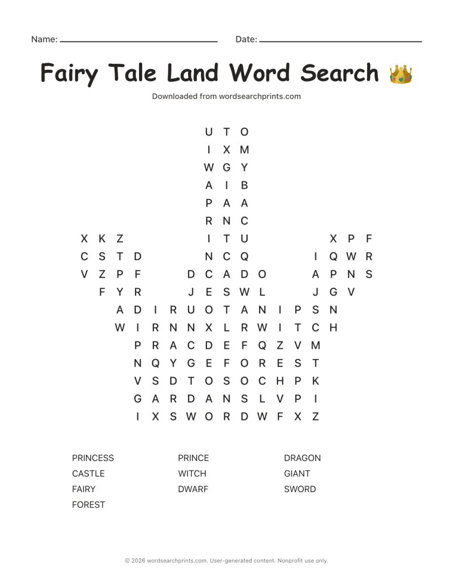 Fairy Tale Land Word Search