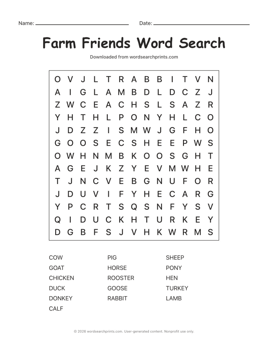 Farm Friends Word Search