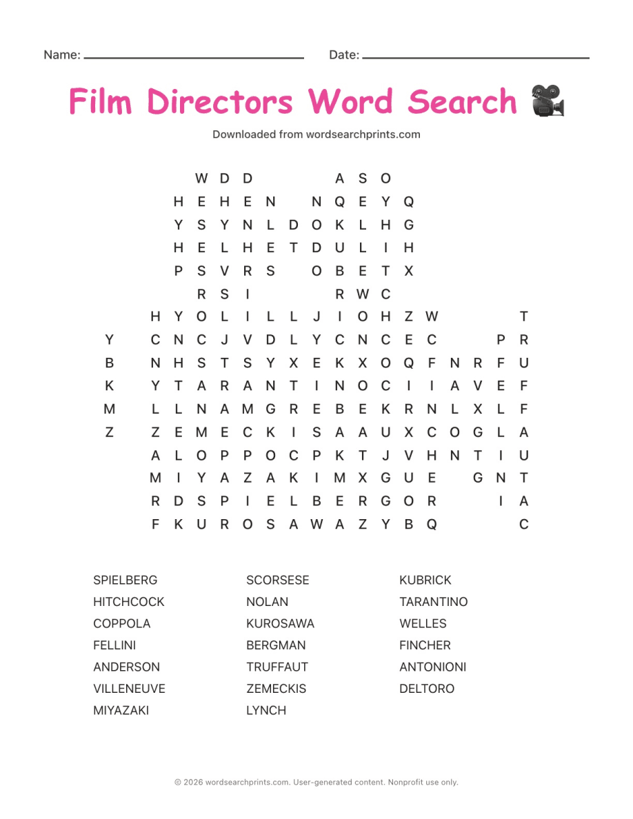 Film Directors Word Search