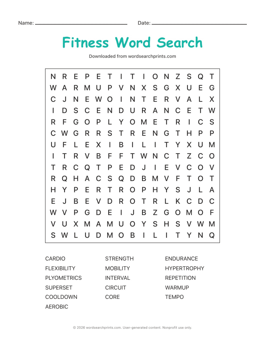 Fitness Word Search
