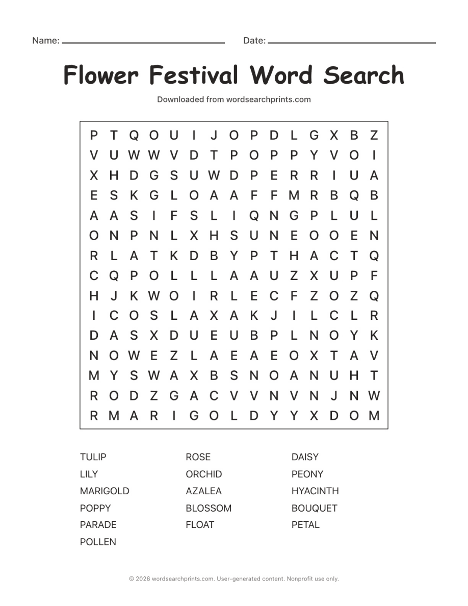 Flower Festival Word Search