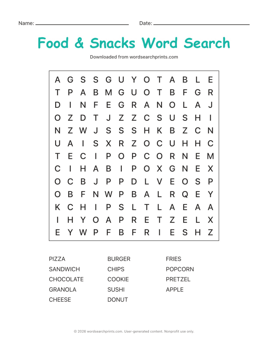 Food & Snacks Word Search
