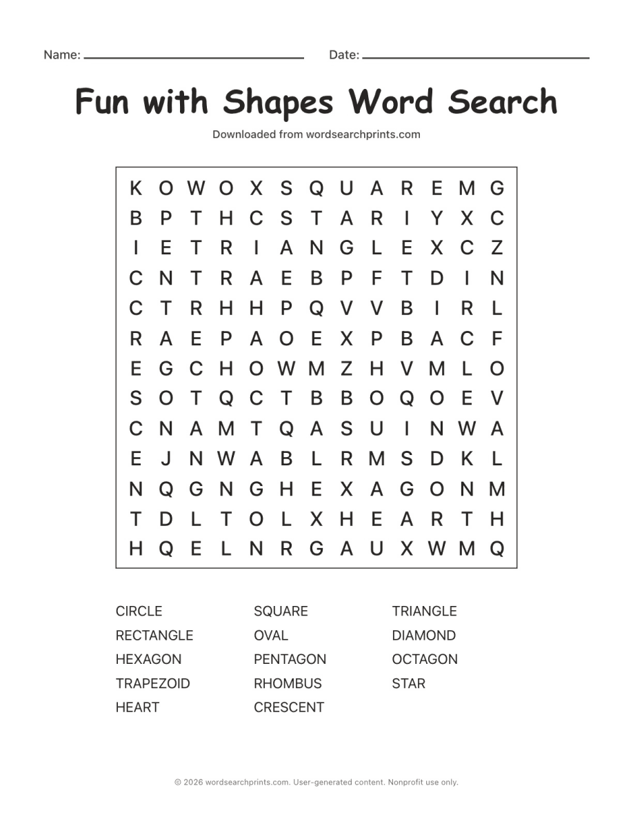 Fun with Shapes Word Search