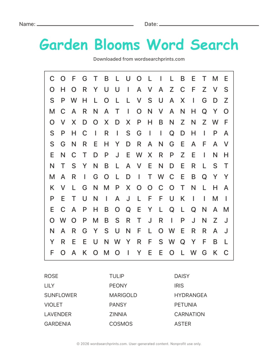 Garden Blooms Word Search
