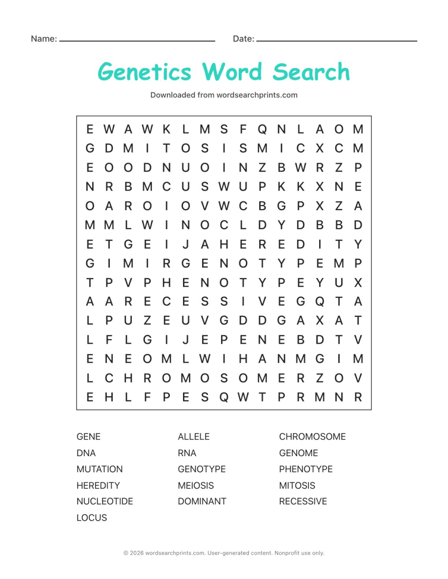 Genetics Word Search