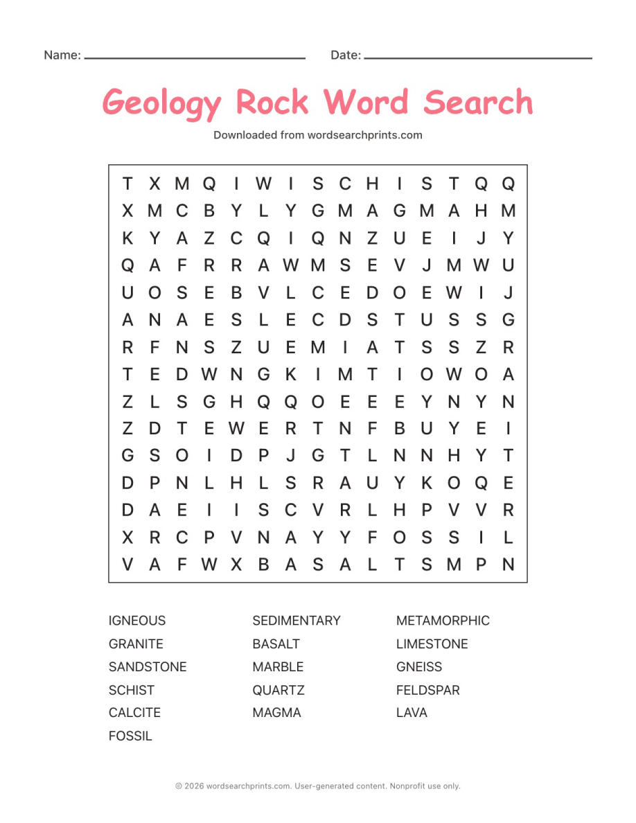 Geology Rock Word Search