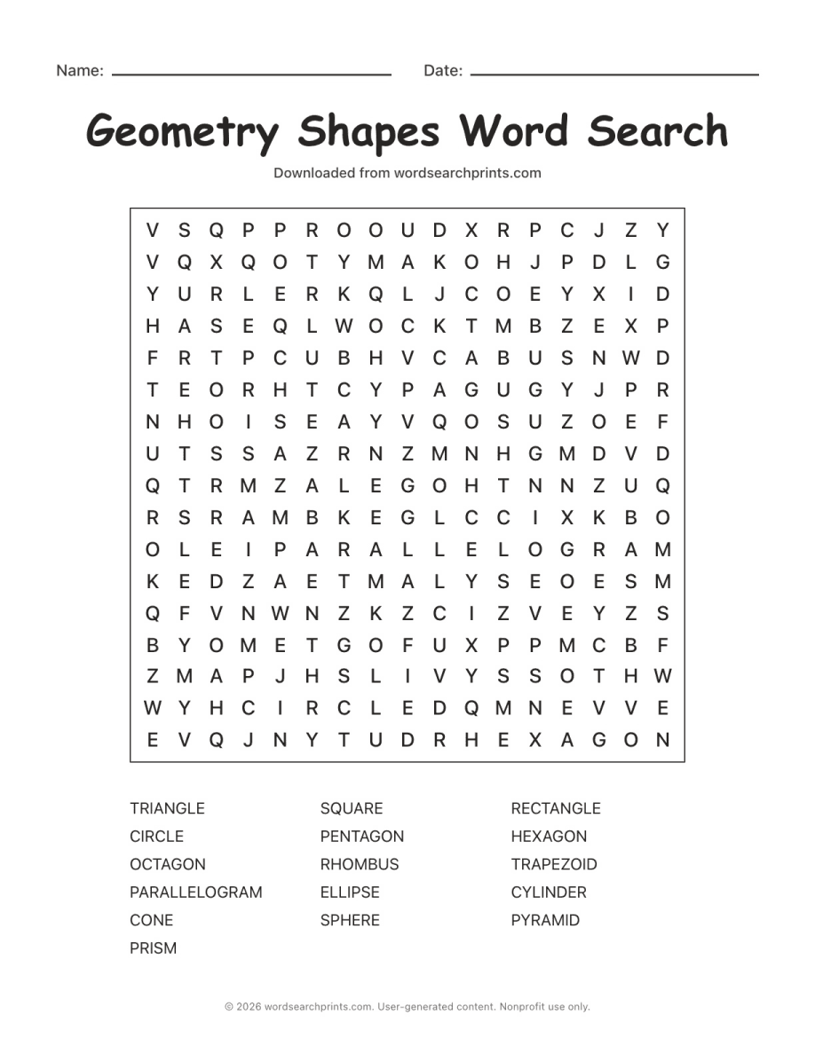 Geometry Shapes Word Search