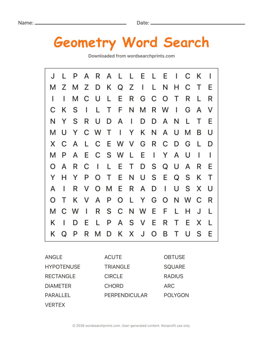 Geometry Word Search