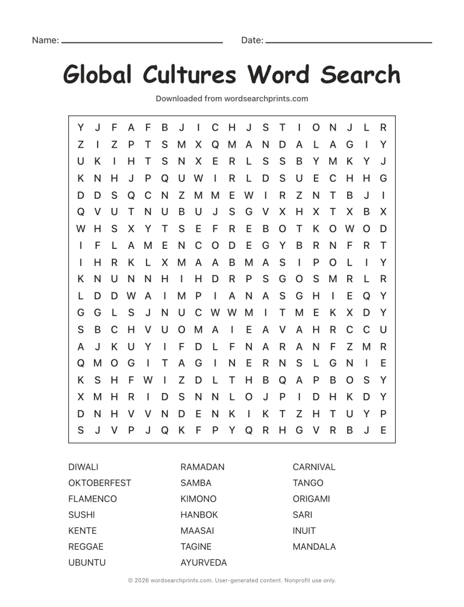 Global Cultures Word Search