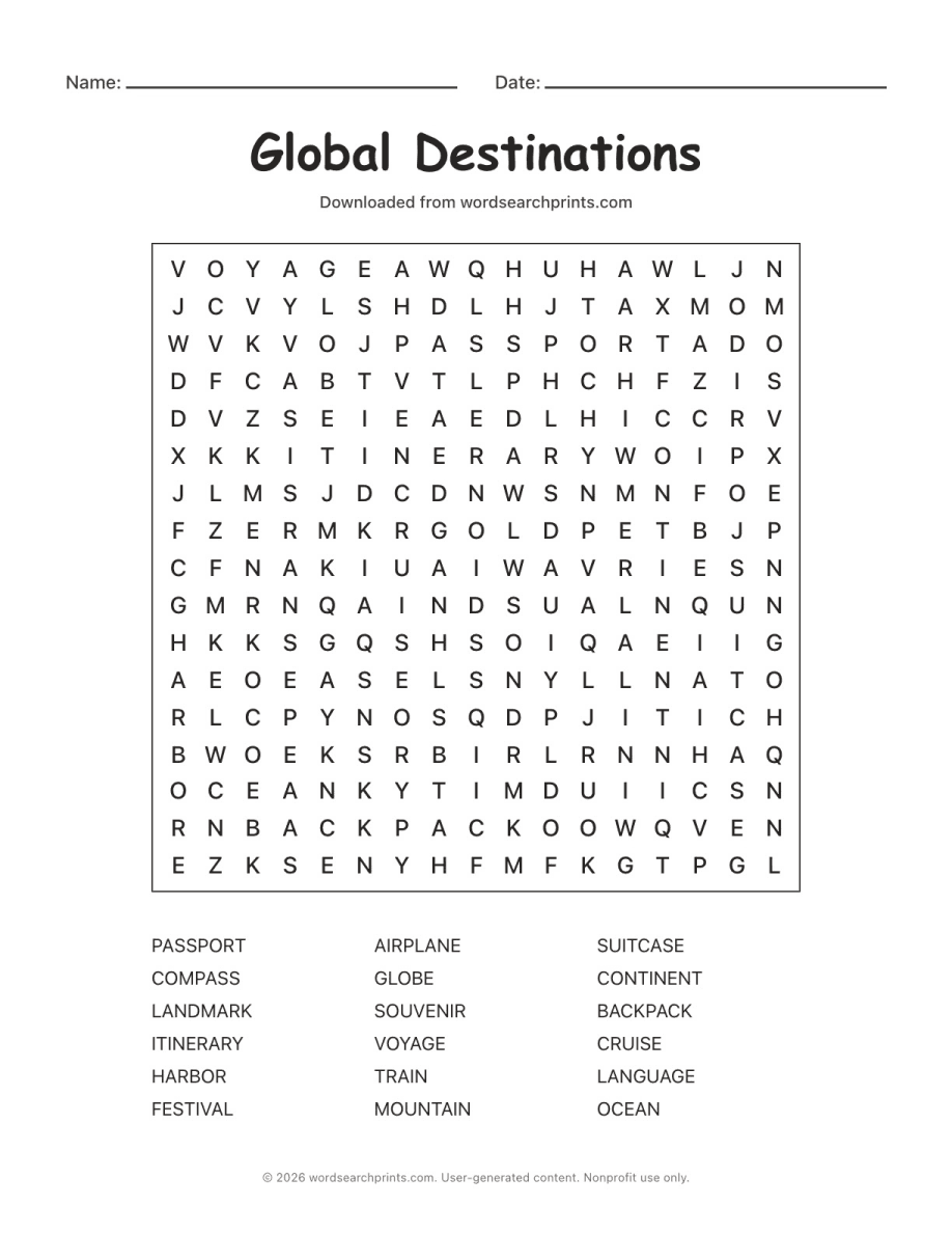 Global Destinations Word Search