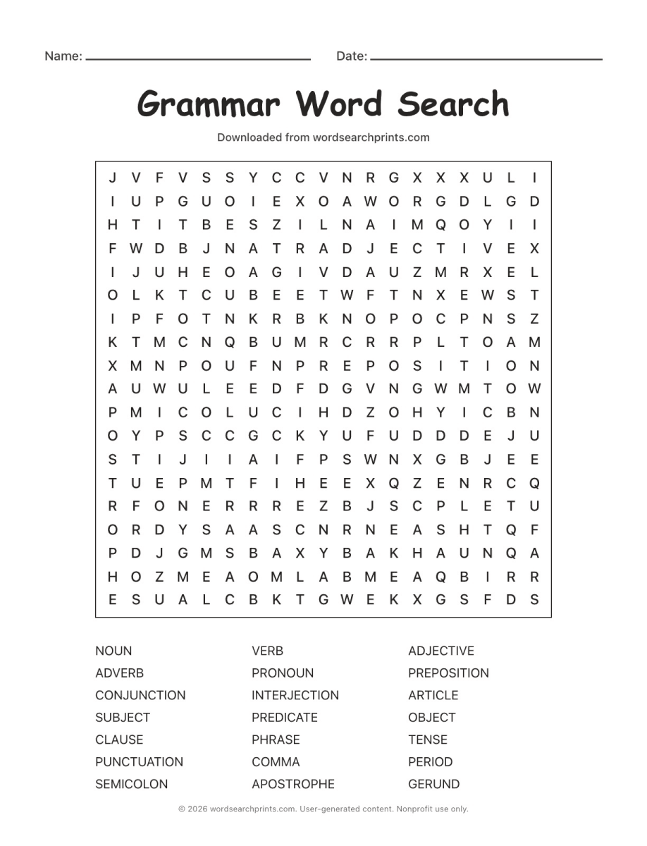 Grammar Word Search