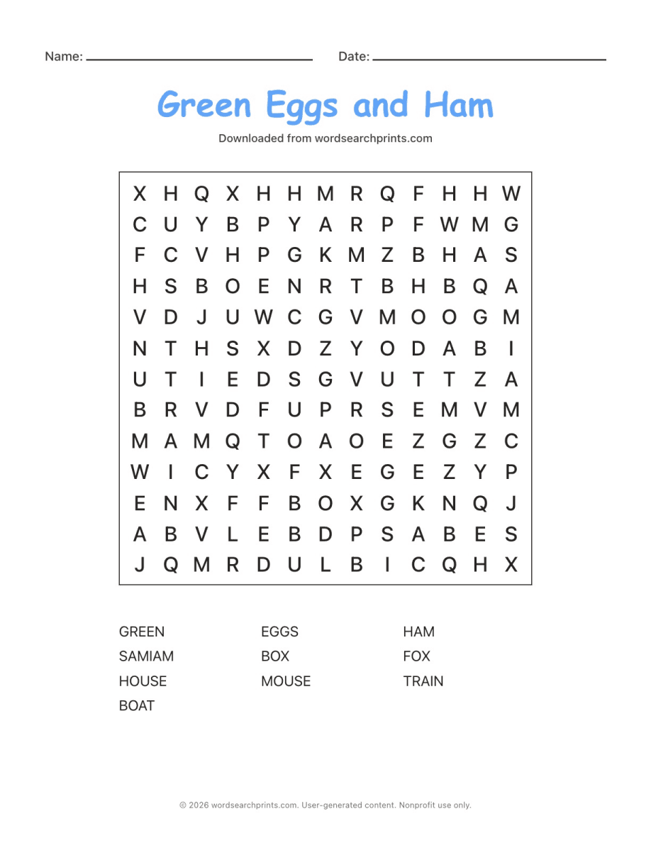Green Eggs and Ham Word Search