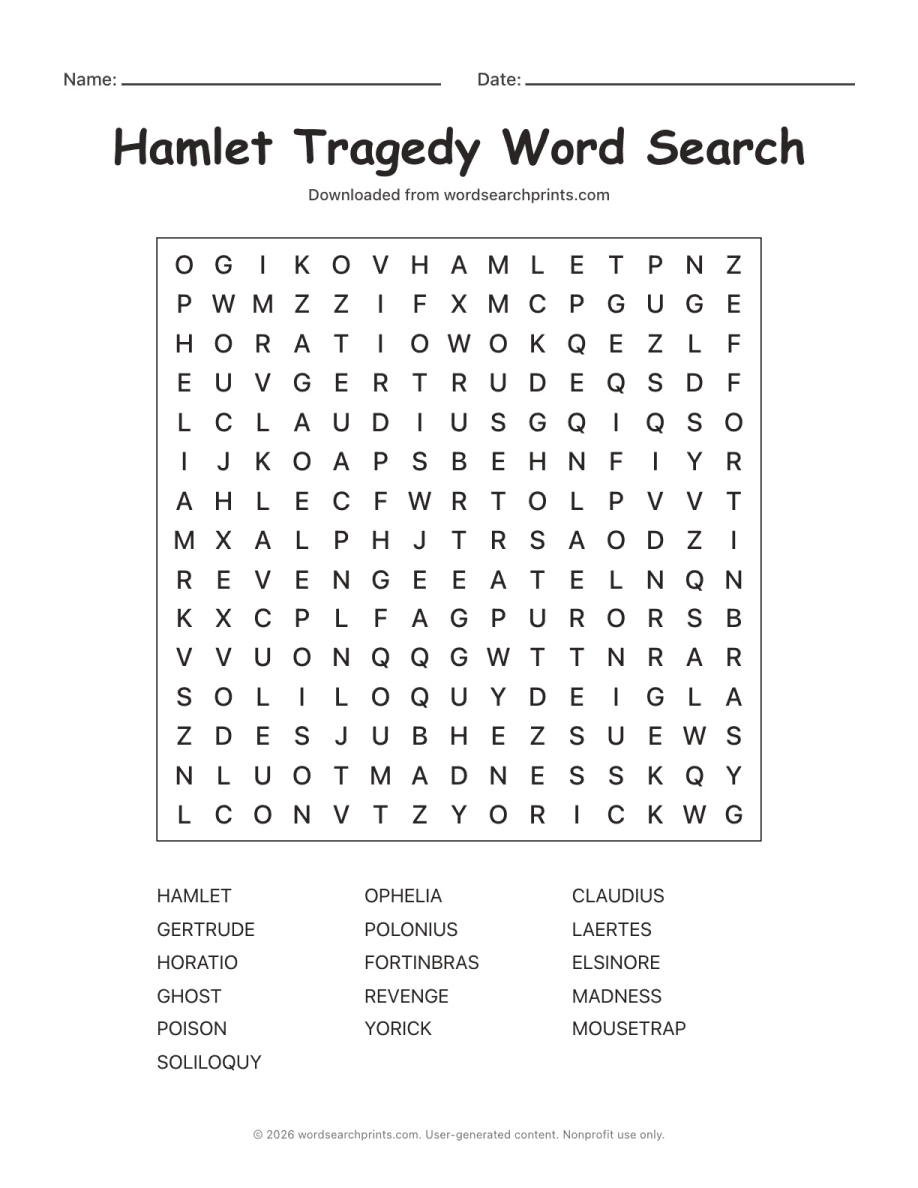 Hamlet Tragedy Word Search