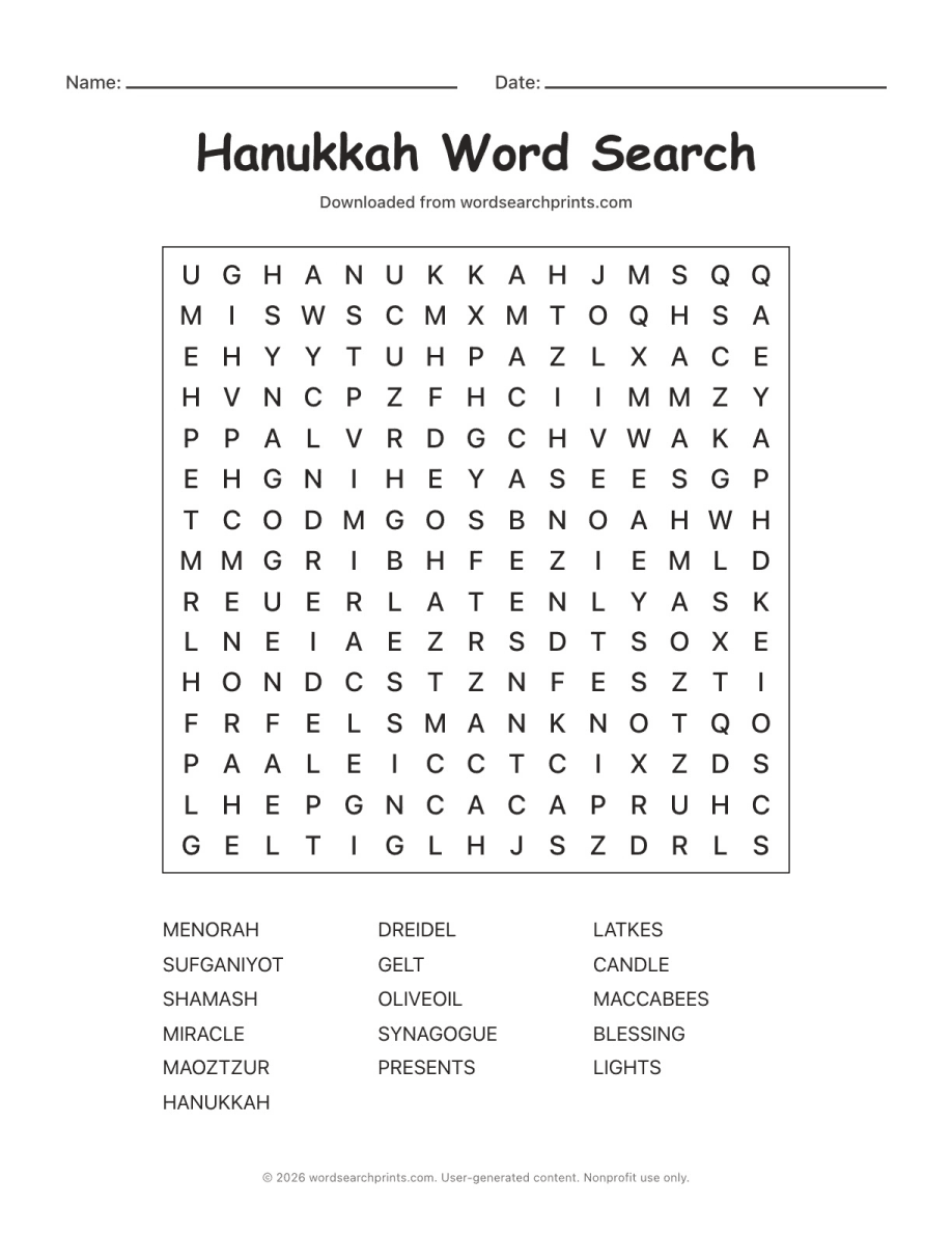 Hanukkah Word Search