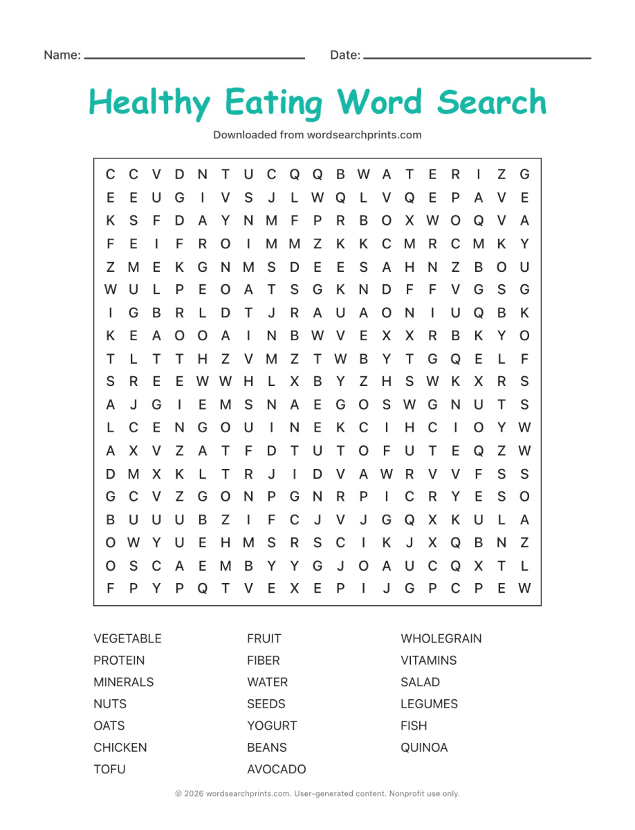 Healthy Eating Word Search