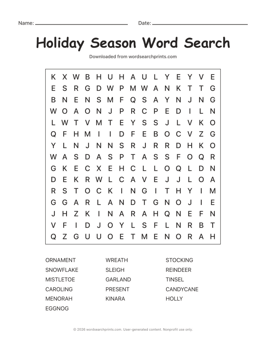 Holiday Season Word Search