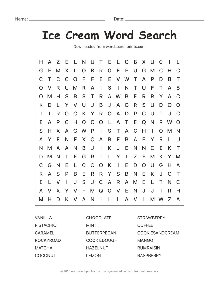 Ice Cream Word Search