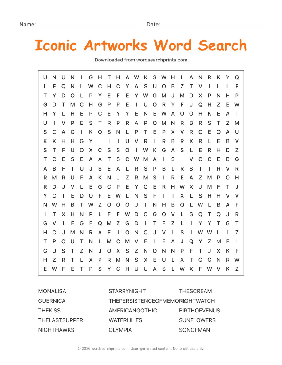 Iconic Artworks Word Search
