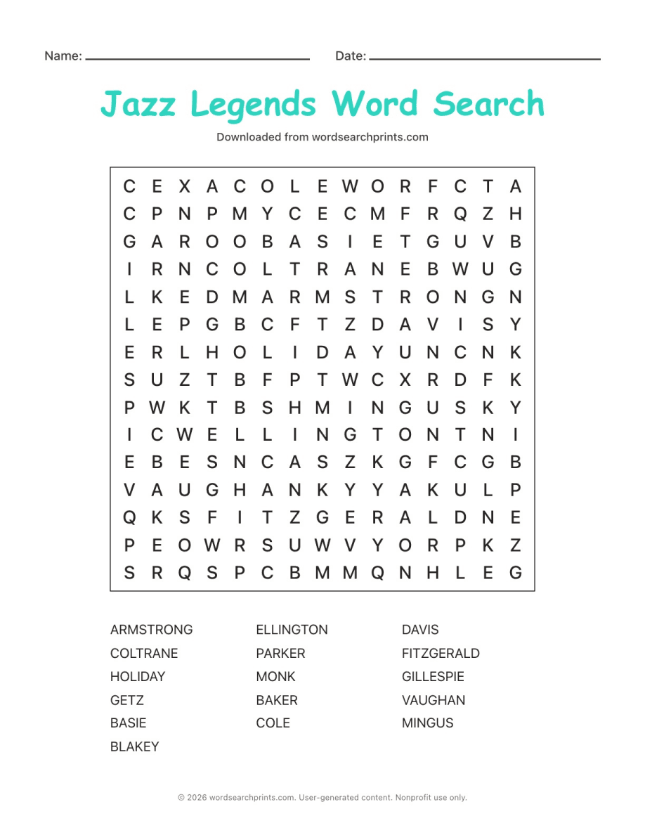 Jazz Legends Word Search