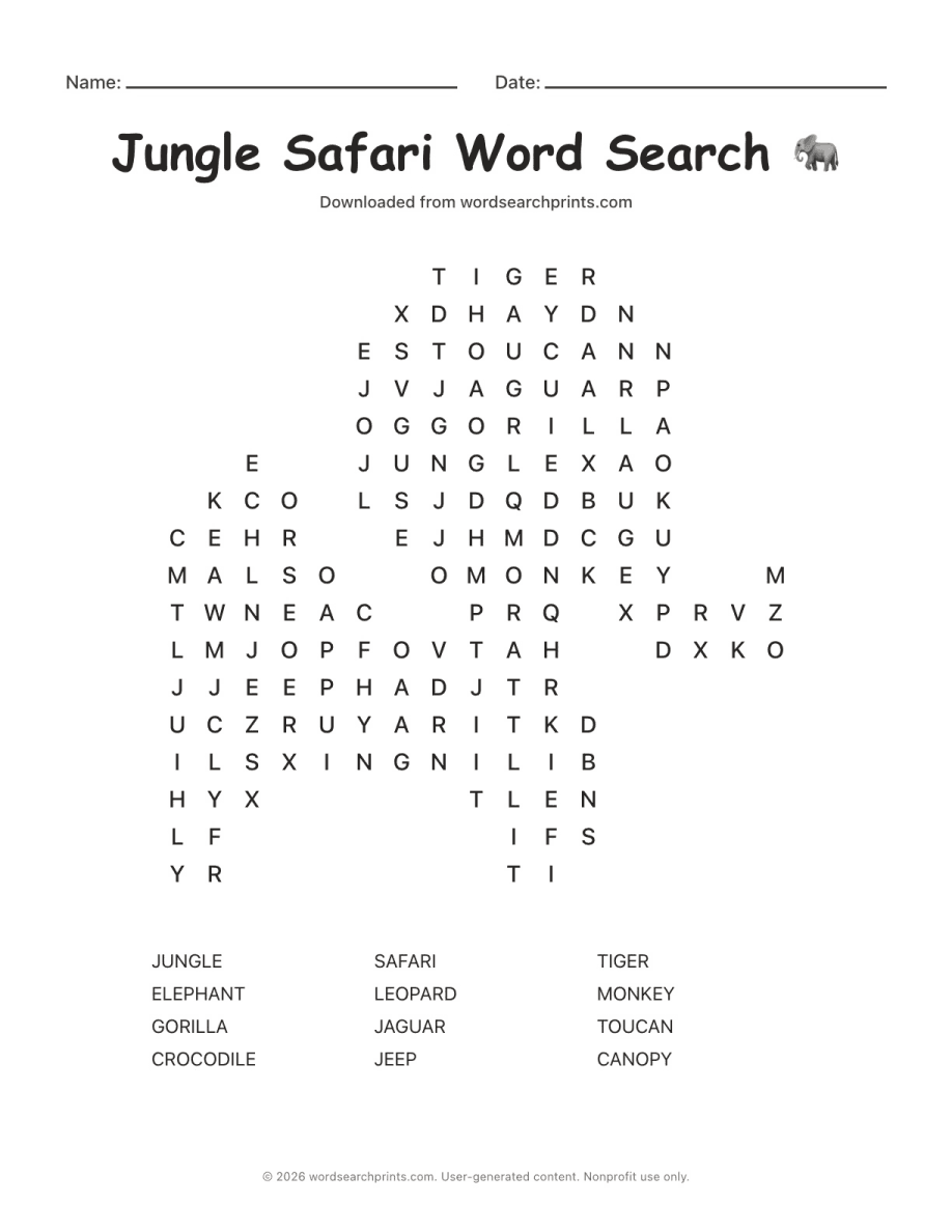 Jungle Safari Word Search