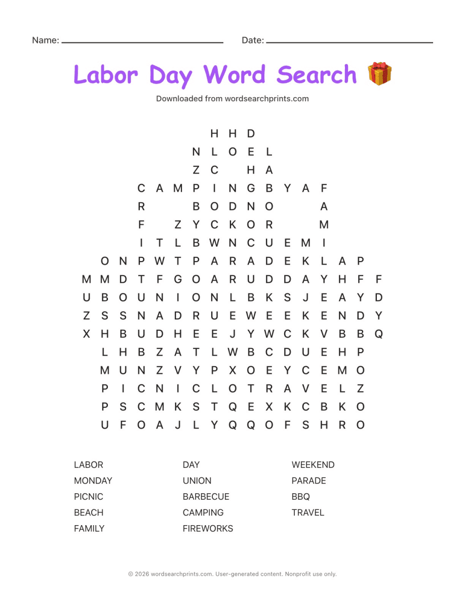 Labor Day Word Search