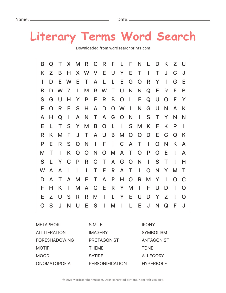 Literary Terms Word Search